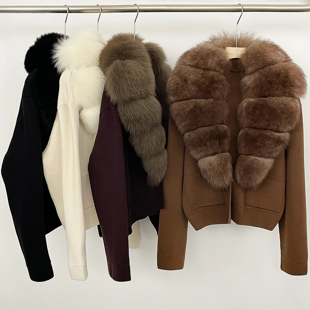 

Вязаный кардиган-пальто с мехом, легкий женский свитер, высококачественная женская зимняя одежда, новинка 2025 года