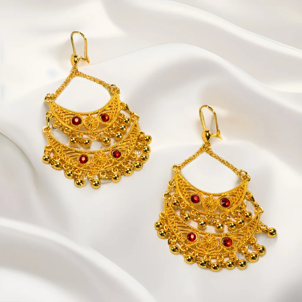 Middle East Dubai Foreign Trade Earrings Gold Plated Bohemian Tassel Crescent Earrings Premium Ethnic Style Earrings
