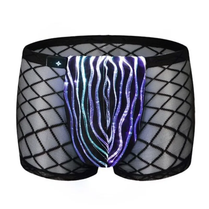 Men's Mesh Underwear Light up Boxers Pole Dance Wear Luminous Light up Shorts Nightclub Party Rave Clothes 2025
