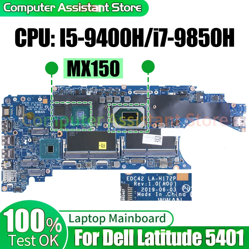 For Dell Latitude 5401 Laptop Mainboard LA-H172P 06YY9J 04TXRT 02T31D 02T31D I5-9400H i7-9850H MX150 Notebook Motherboard