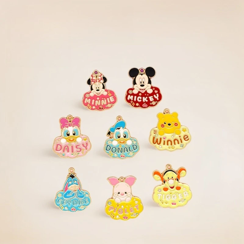 

Miniso cartoon DIY Mickey Minnie Donald Duck Alloy Drop Oil Pendant Mobile Phone Decoration Student Bag Pendant Keychain