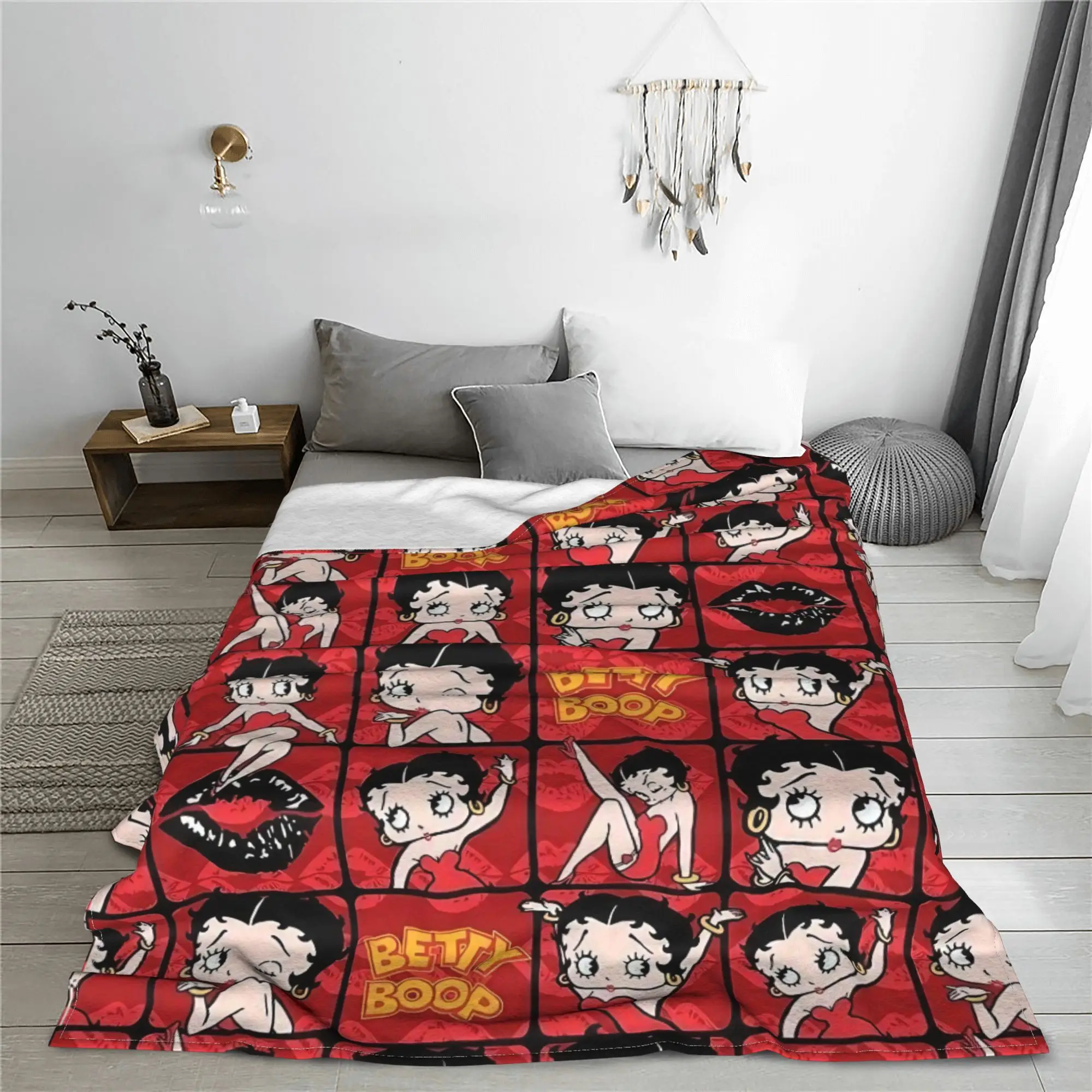 Cute Booped Knitted Blanket Flannel Cartoon Ultra-Soft Throw Blankets for Bedroom Sofa Bedroom Quilt