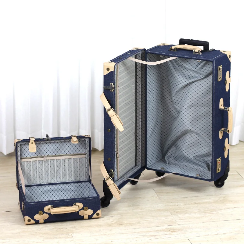 Vintage denim luggage Travel trolley case Suitcase Password boarding case Travel suitcases on wheels travel