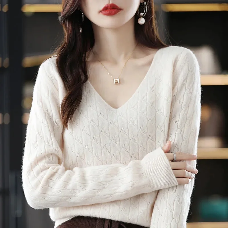 Women Sweater Spring Autumn Knitted Pullovers V-neck Slim Fit Bottoming Shirts Solid Soft Knitwear Jumpers Basic Sweaters