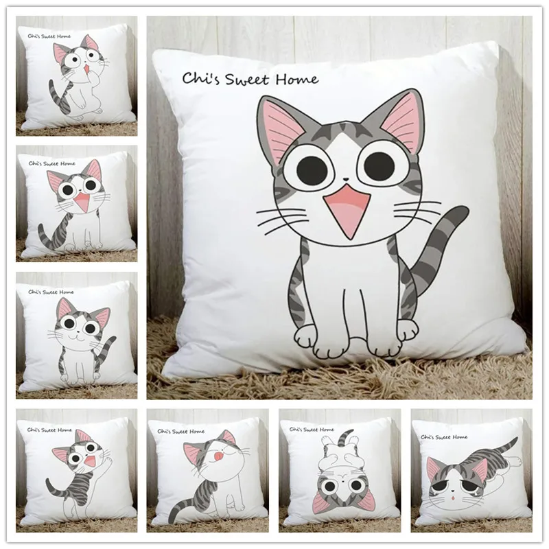Chi's Sweet Home 고양이 쿠션 커버, 사각형 홈 장식 베개 케이스, 거실 침실 장식 베개 커버, 소파 던지기 베개 