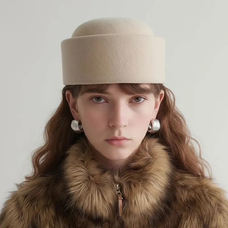 Fashion Autumn Winter Vintage 100% Wool Medicine Box Hat For Women French Hepburn Elegant European And American Pillbox Hat