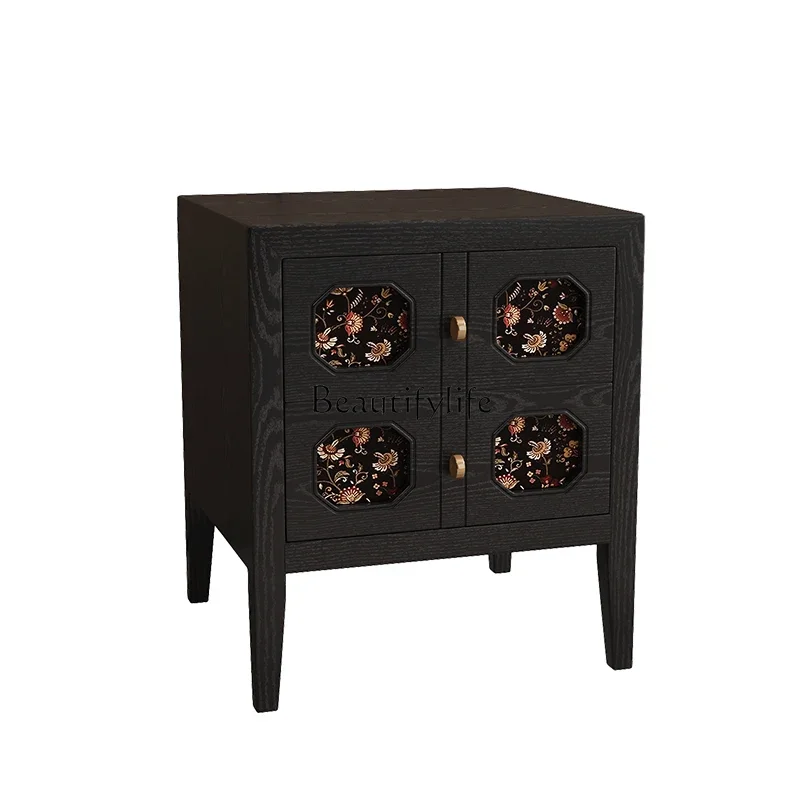 

French retro solid wood bedside table new high-end light luxury storage storage home simple