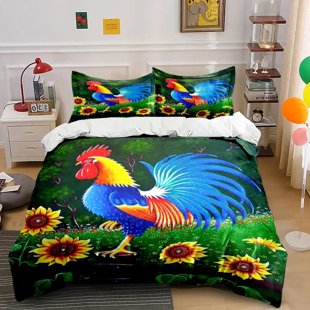 Colorful Rooster Floral Wall Art Multiple sizes kid's and adults' bedroom Exquisite 3PC bedding set, gift