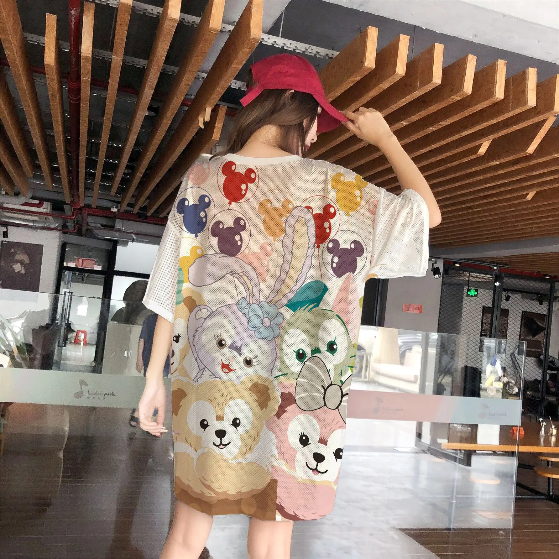 New Summer Casual Stella Print Loose Women Pajamas Homewear Short Sleeve T-Shirt Ice Silk Mesh Quick Dry Dress Nightdress