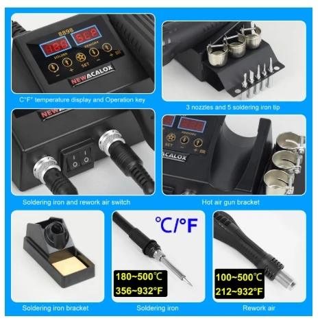 8898 2-in-1 Hot Air Gun Disassembly & Welding Station Lead-Free Electric Soldering Iron Handle Electronic Maintenance Rework