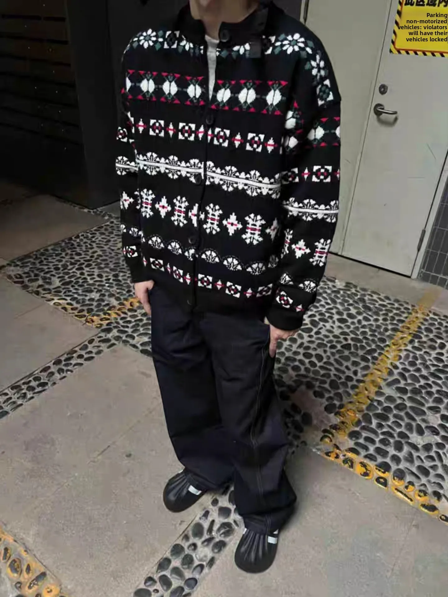 

Loose Knitted Cisas Patterned round Ne Cardigan Coat ex Comfortable Vintage Winter Sweater Floral Geometric Design