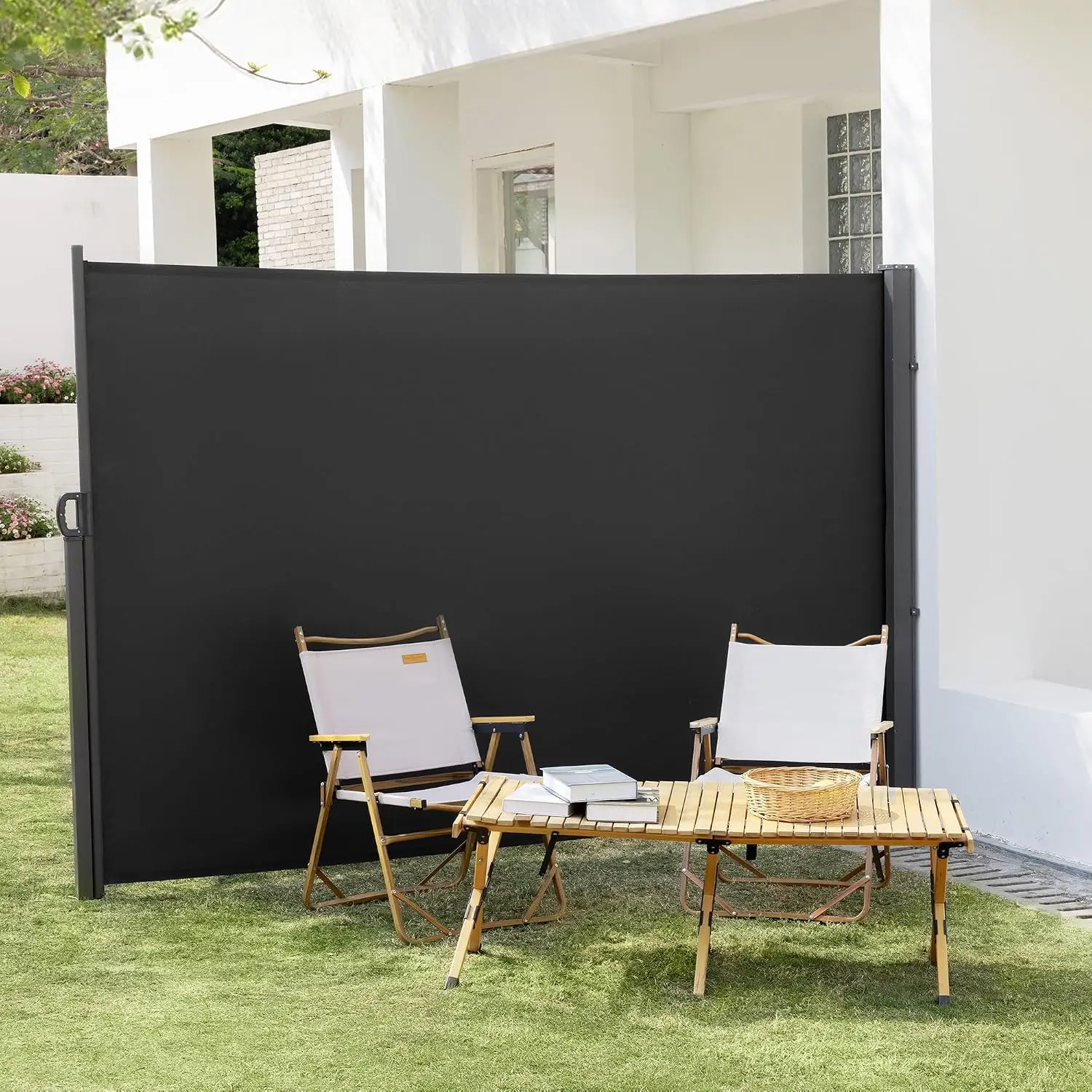 Retractable Side Awning Waterproof Privacy Screen UV Resistant Outdoor Side Pull Shade Partition Privacy Fence Panel For Patio Balcony Garden Backyard Carbon Gray