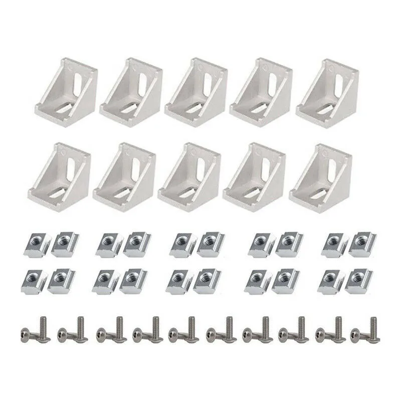 Aluminum Angle Connector Set for 2020 Profile Frames Includes M5x10mm Screws and T Nuts for Industrial DIY Builds