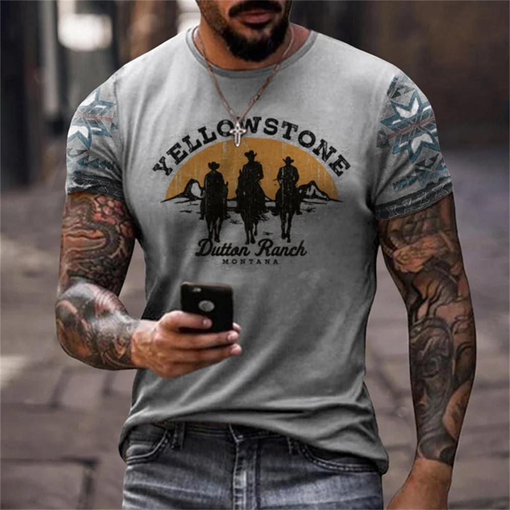 Vintage Men's T Shirt Yellowstone 3d Printing Harajuku Short Sleeve Tee Casual Streetwear Loose Pullover Tops Oversized Clothing