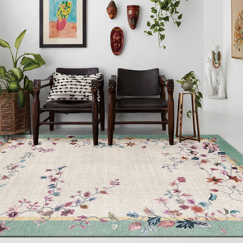 New Chinese Style Carpets for Living Room Retro Ethnic Style Bedside Rug Minimalist Bedroom Decor Carpet Home Washable Floor Mat