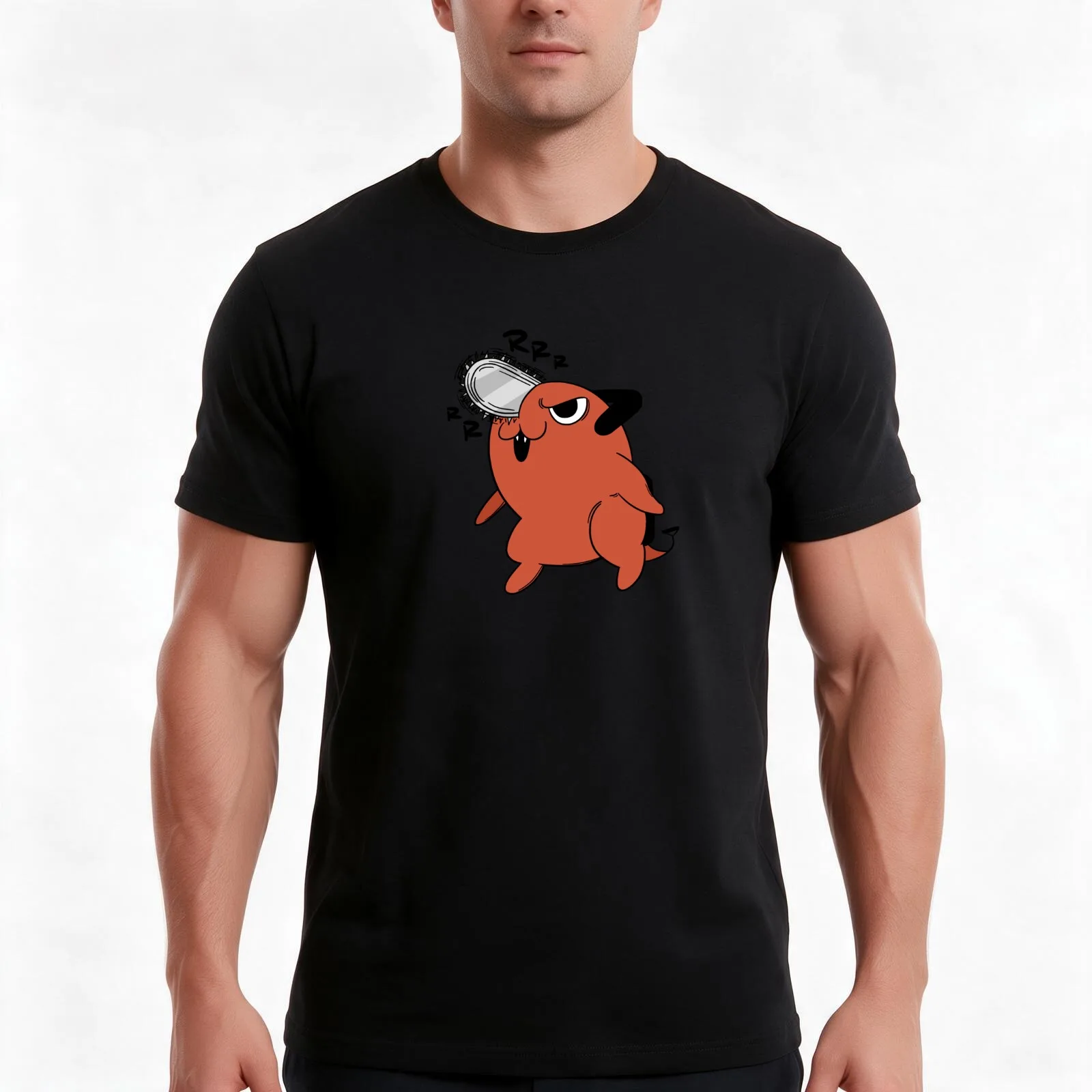 Pochita RRRR chainsawman T-Shirt, Summer Casual Cotton Tee, Oversized Streetwear Tops, Vintage Graphic Print, Unisex Men Women