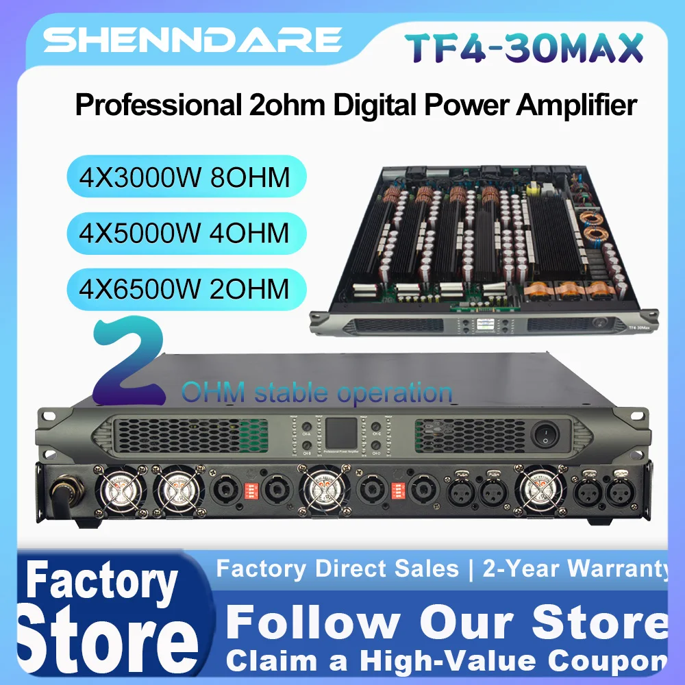 

SenMicre TF4-Max Professional 2ohm Stable Working Digital Power Amplifier 4x6500W 2OHM for Subwoofer Preamplifier 4x3000W 8OHM