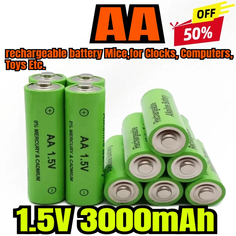 

2-60pcs AA 3000mAh Rechargeable Battery 1.5 V AA Battery Alkaline rechargeable battery Mice,for Clocks, Computers, Toys Etc.