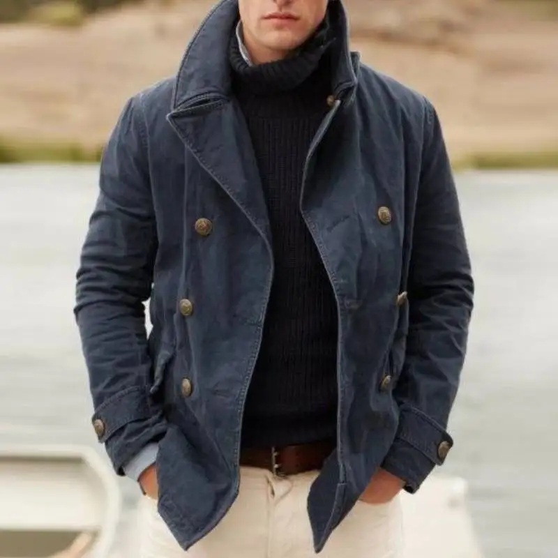 

2023 Europe and America new men's casual fashion open lining solid color coat men