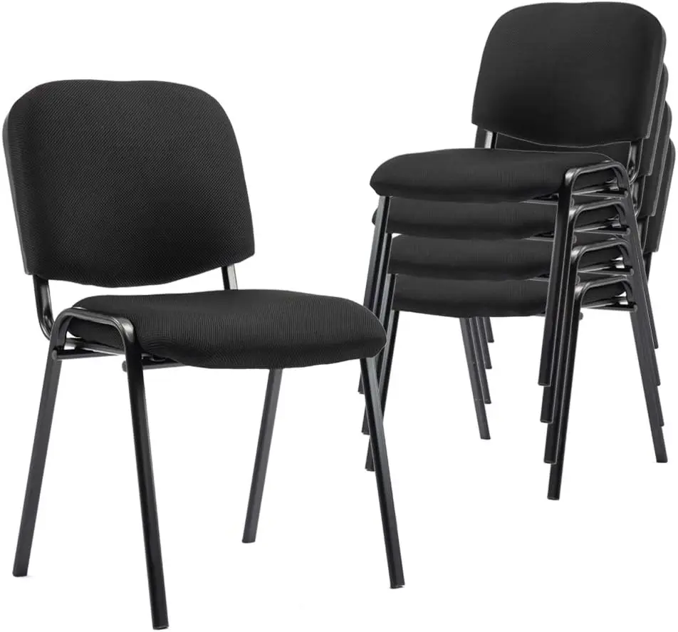 Chairs Set of 5, Padded Stacking Chairs, Black Office Waiting Room Chairs Without Arms, for Church/Conference Room/School Classr