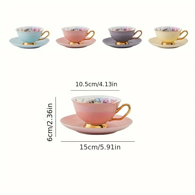 1set 200ml Coffee Mug Elegant European Bone China Teacup Set Insulated Multipurpose Ceramic Drinkware with Saucer for Home