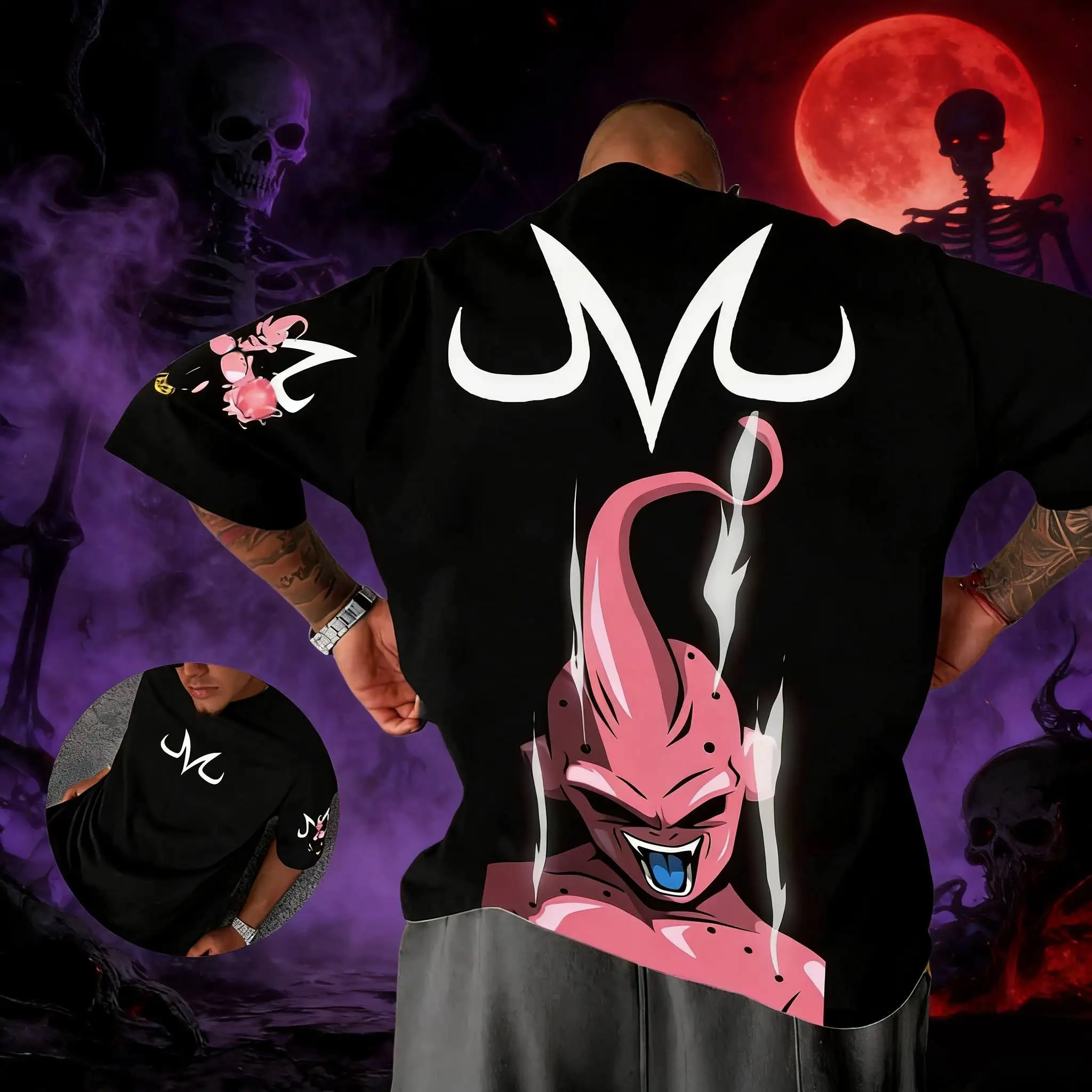 2026 Sommer Dragon Ball Retro Anime T-Shirt für Herren – Kid Buu Lässiges, lockeres Sport- und Alltags-T-Shirt mit Rundhalsausschnitt und entspannter Passform