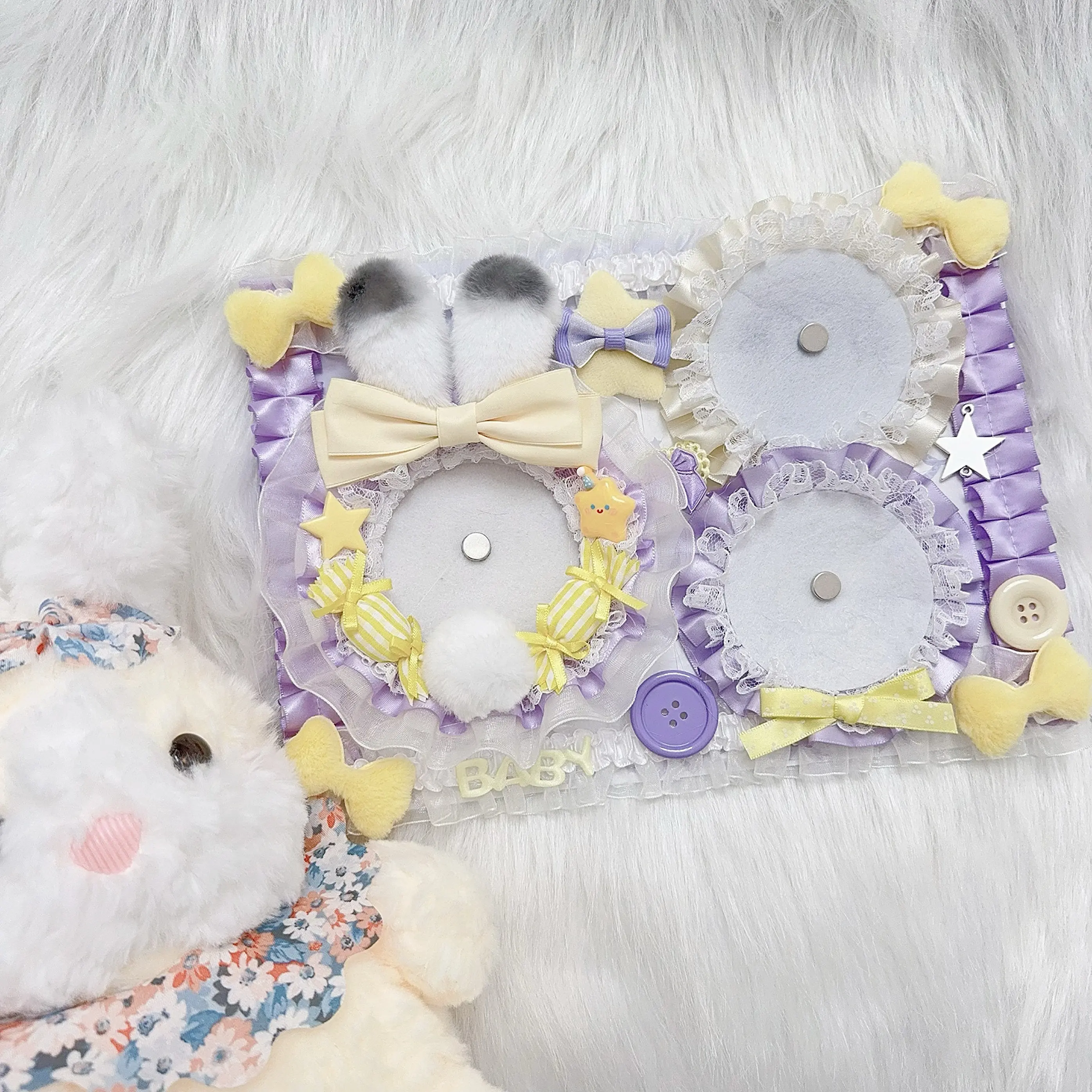 Finished Anime Merchandise Tongban LTA Bag Decorated with Plush Cute Little Bunny Tonnie Deep Space Purple Valley Beauty Pad