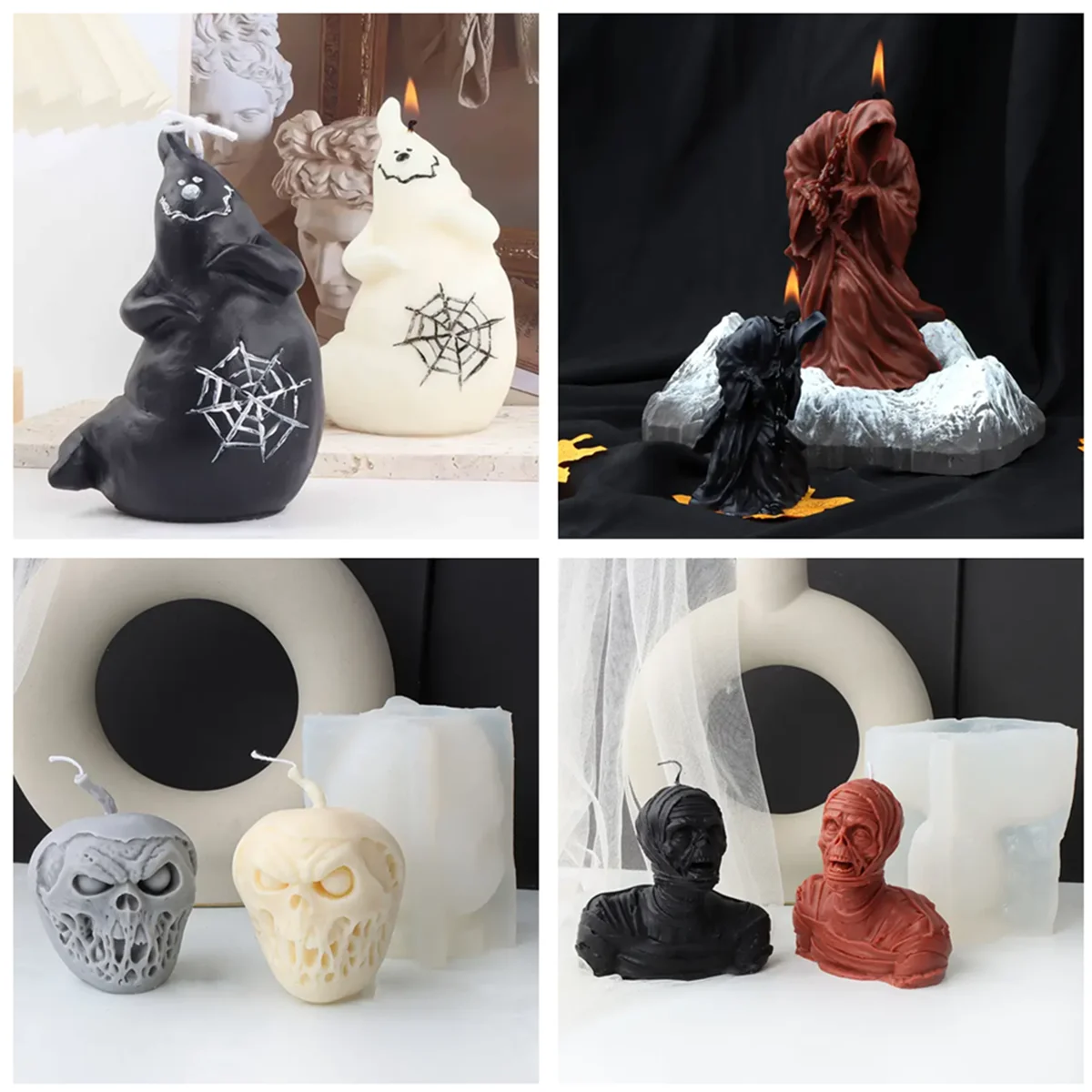 3D Face Skull Candle Mold Silicone Half-body Gauze Zombie Scented Death Candle Mold Handmade Aromatherapy resin Mold Soap Gypsum