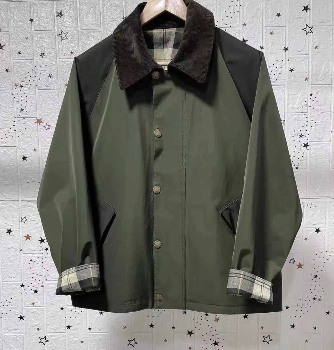 Barbour reversible classic sage vintage plaid unisex unwaxed jacket coat parka short windbreaker