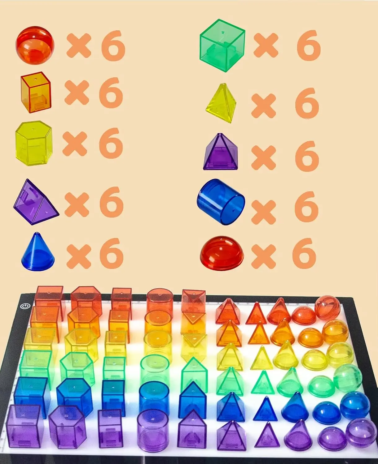 60 Stück 3D-Formen zum Unterrichten, geometrische Feststoffe – geometrische Formen für Kinder, Lichttisch-Manipulationen, 3D-Formen, Lichttisch