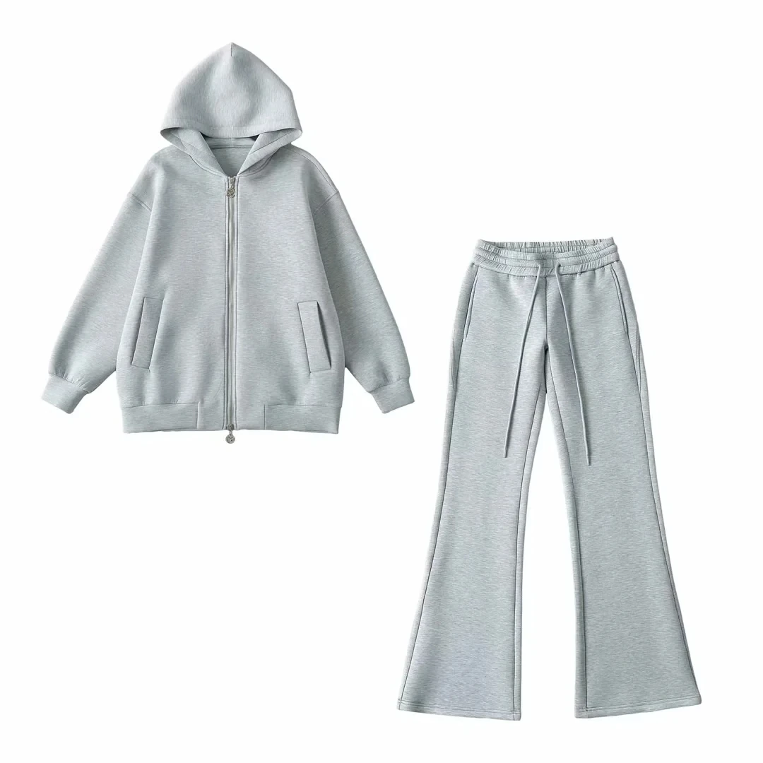 Felpa con cappuccio ampia da donna con doppia cerniera a vita bassa Bell Bot Space Cotton Comodo pullover pigro Sle Long Sve Crew Ne