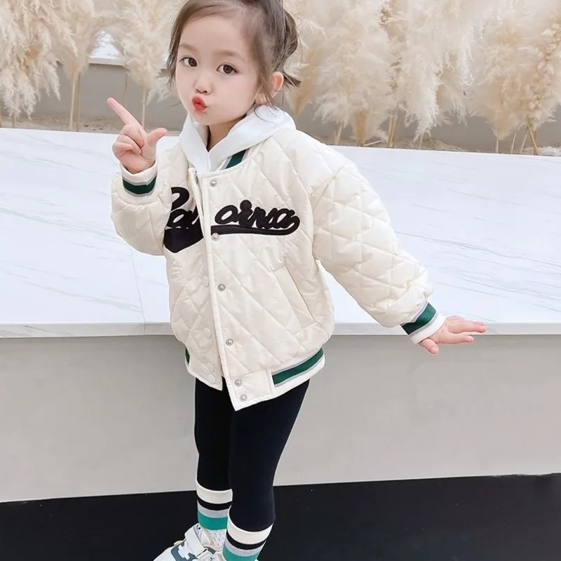 Girls\' And Boys\' Cotton Coat Baseball Jacket Bomber Suit Autumn And Winter 2023 New Children\'s Clothes  Thickened Top 2-10 Years