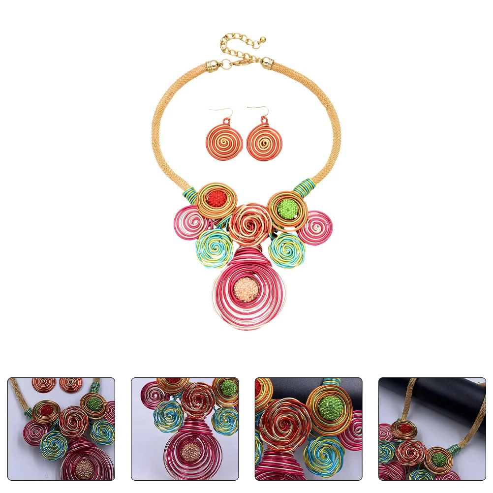 

Exaggerated Color Collar Necklace Decorative Earrings African Ethnic Style Women Jewelry Alloy Copper Fashion Party Gift