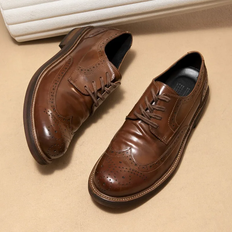 

Retro Mens Genuine Leather Dress Shoes Luxury Handmade Quality 2026 Autumn Fashion Round Toe Wedding Social Shoes Man Size 44