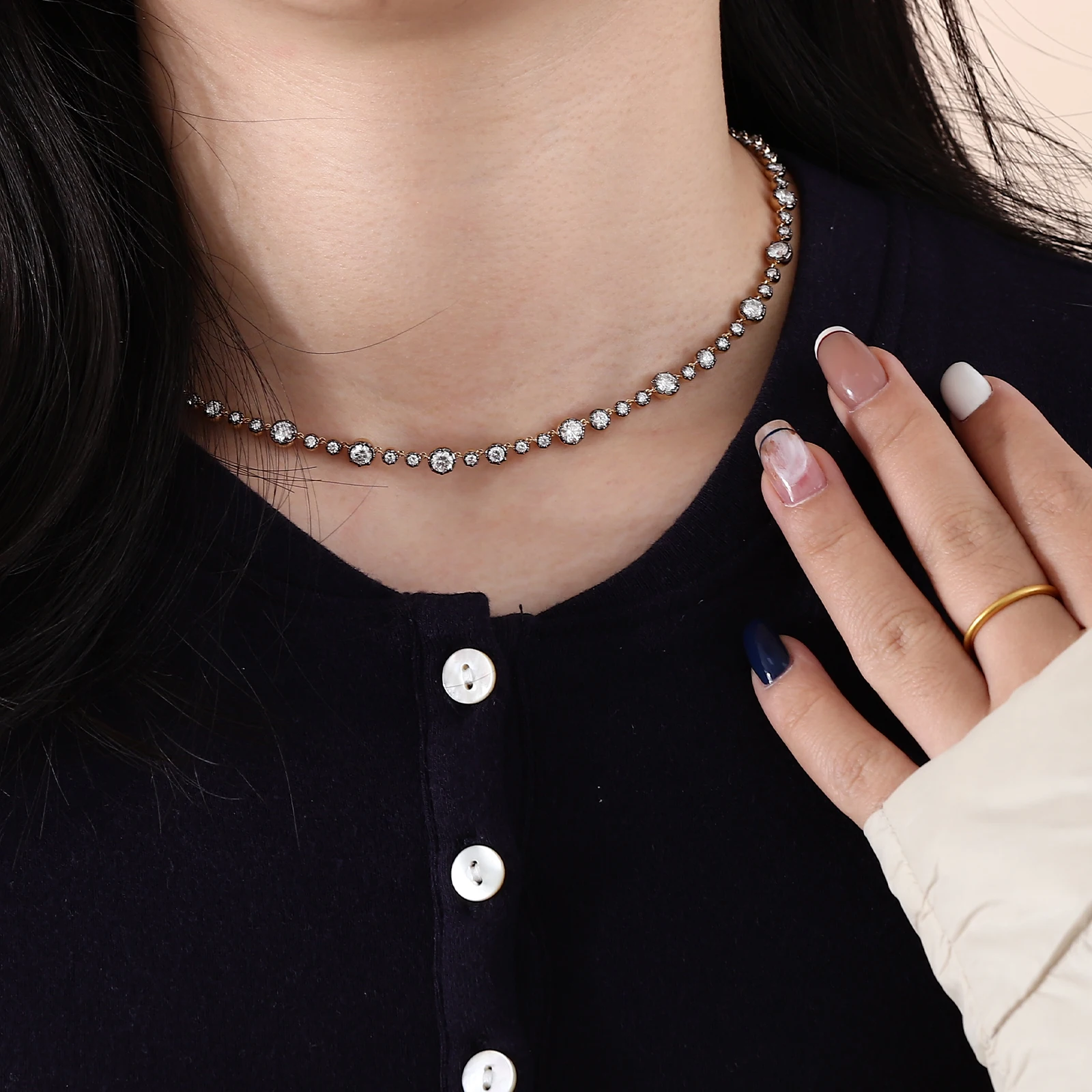 Provence Tennis Necklace 16In Solid Gold DEF/VS Lab Diamonds Trendy Classic Design Chain party Fine Jewelry for Women Custom