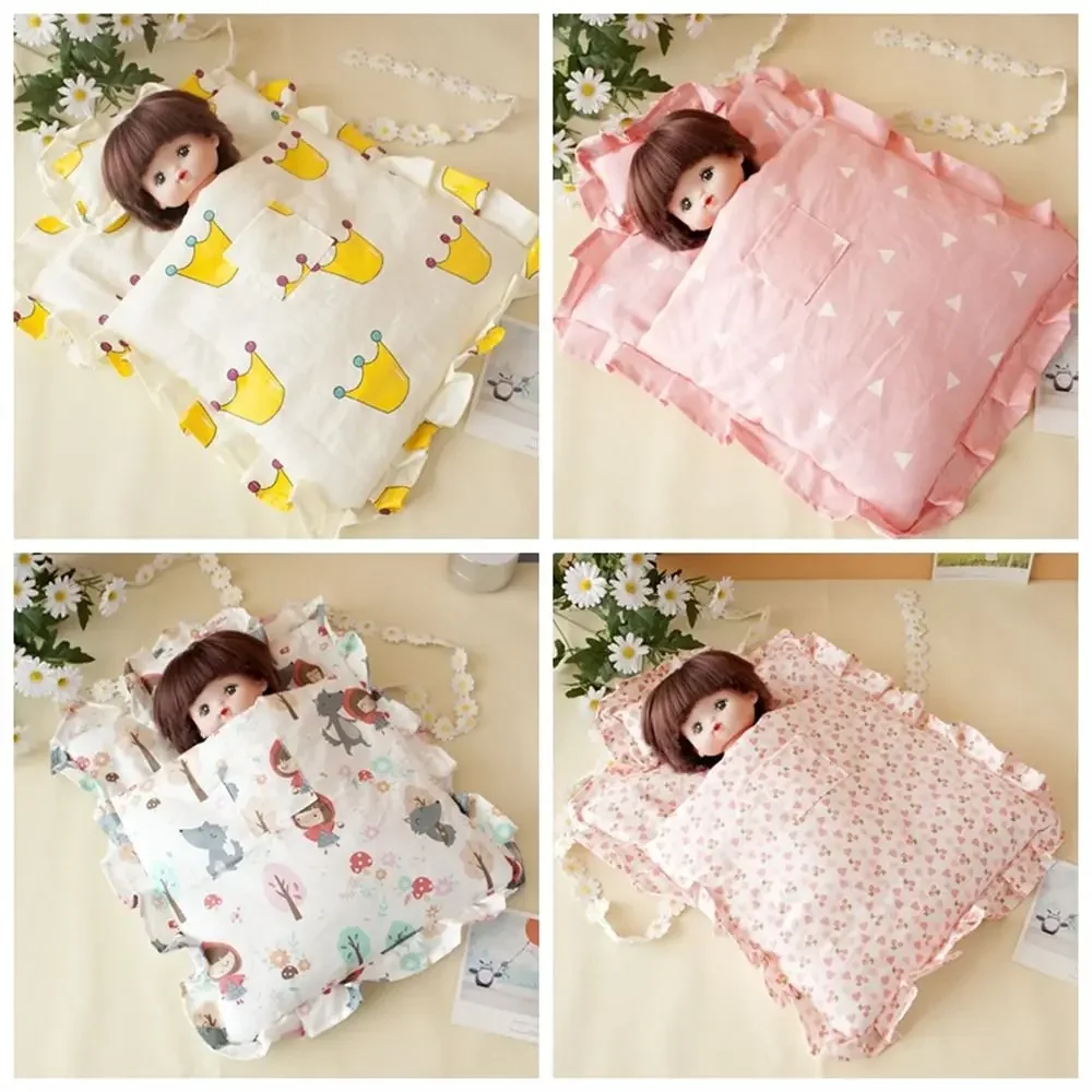 With Pillow Doll Sleeping Bag Pretend Play Bedroom Miniature Bed Sheet Doll Clothes 32 cm Doll Bedding Four Piece DIY Toys