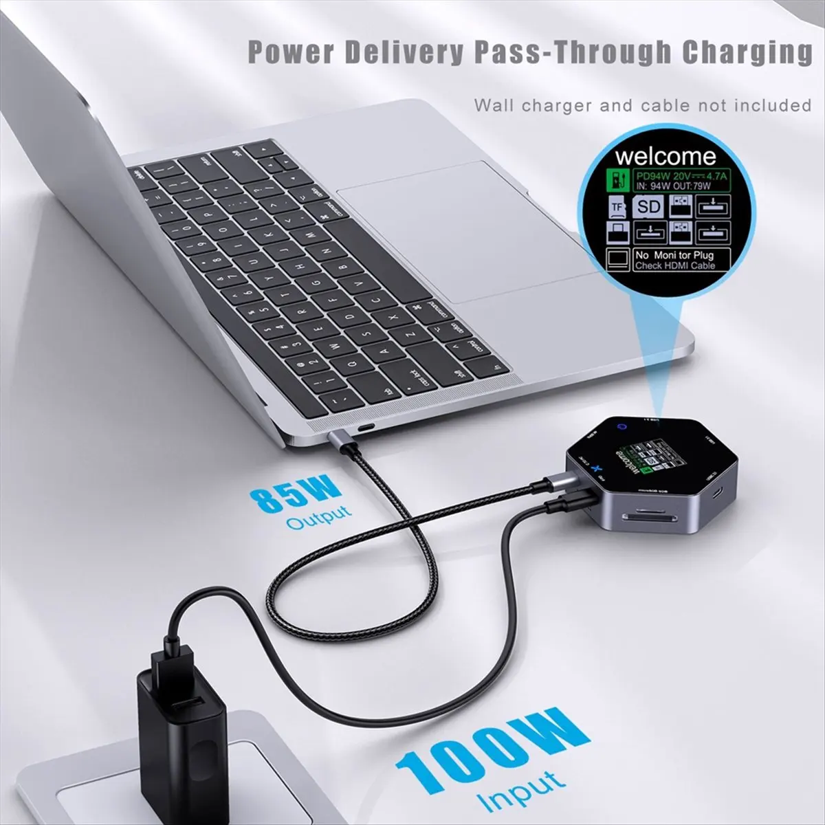 #03F Docking Station,Eight in One Docking Station Type C Smart Display (Gray Black)