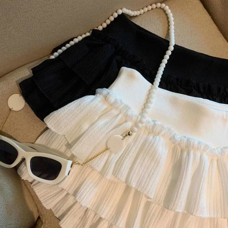 Sweet Puffy Cake Mini Skirt for Women 2026 Summer High Waist Ruffles Short Skirts Woman Chic Pleated A Line Skirts with Shorts
