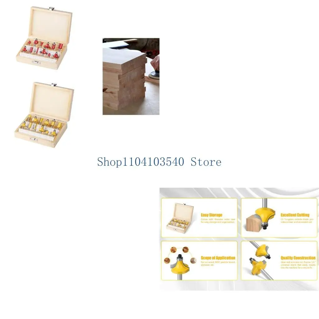 

02DC Router Bit Set Of 12 1/4 Shank Woodworking Tool Milling Cutter Router Bit
