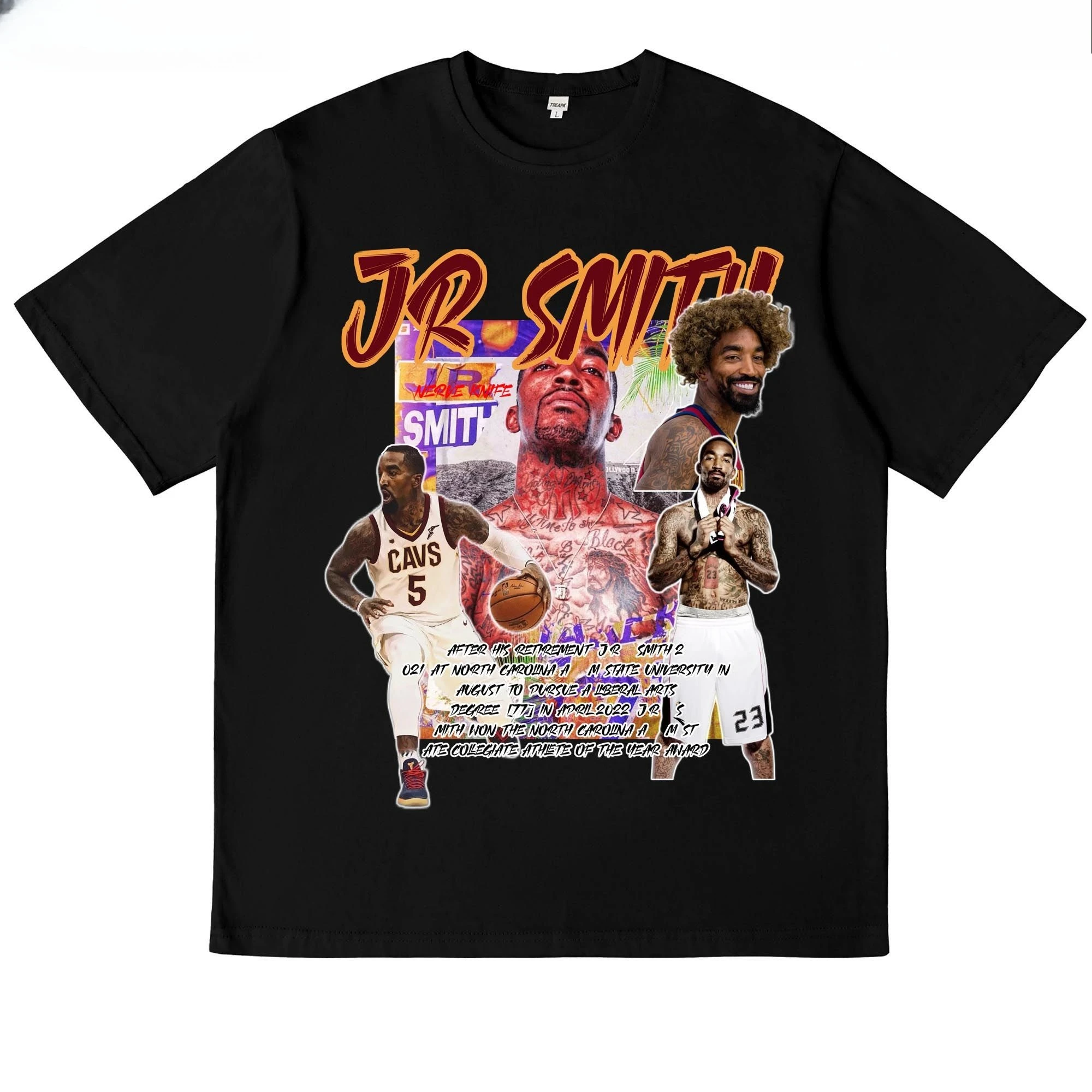 

JR Smith American Printed Cotton Short Sleeve T-Shirt Basketball High Street Ins Hip Hop Large Size Trend Top Men's Summer