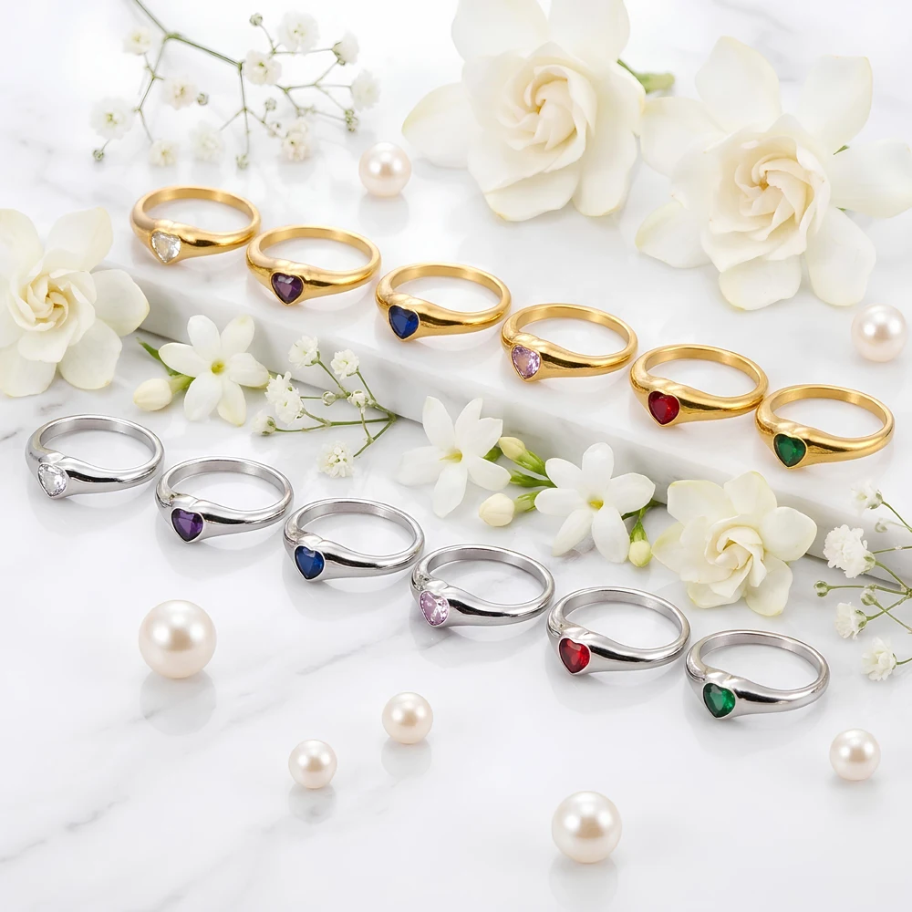 Neueste Designs Herz-Zirkon-Ring Minimalistischer Luxus-Mode Edelstahl Damenschmuck Eleganter Fingerring Geschenk – Detail 4