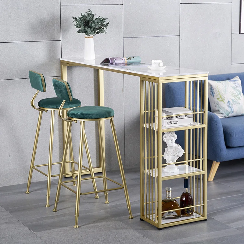 Golden bar table home room against the wall, living room partition cabinet solid wood simple wrought high table