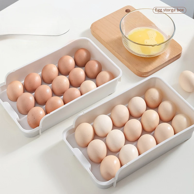 15 Compartment Drawer Style Refrigerator Egg Storage Box Household Freezer Fresh-Keeping Kitchen Egg Organizer