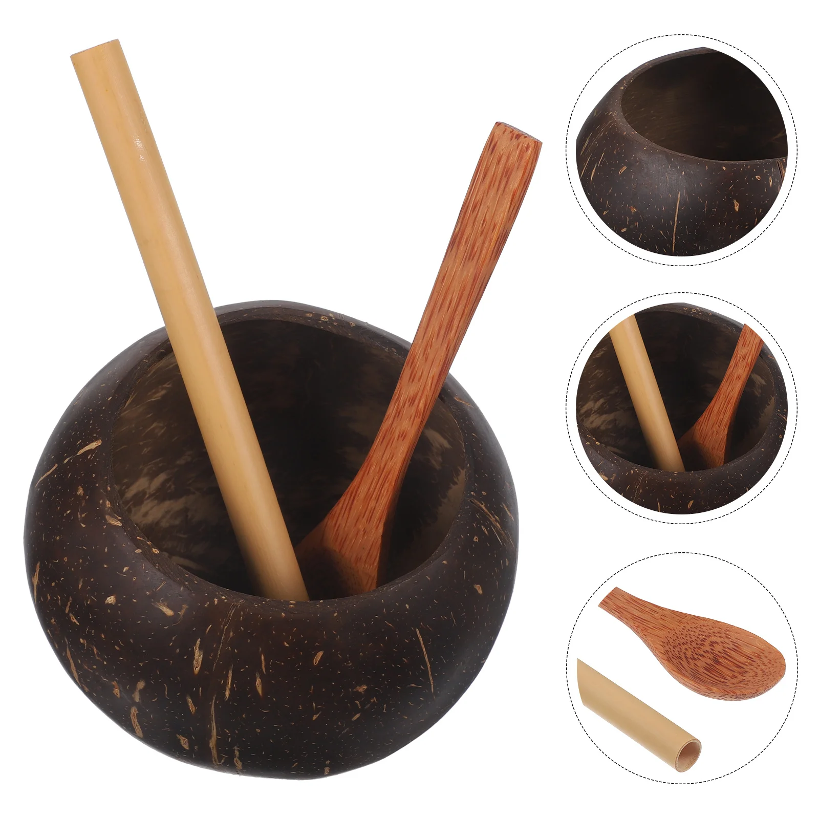 

Coconuts Shell Cup Natural Rustic Drink Container for Outdoor Camping Picnic Lightweight Portable with Straw Spoon