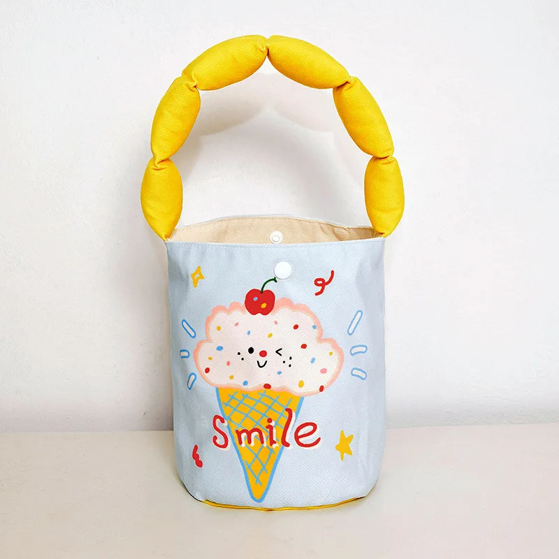 Girls Canvas Bucket Bag Cute Dessert Print Kids Handbag 2026