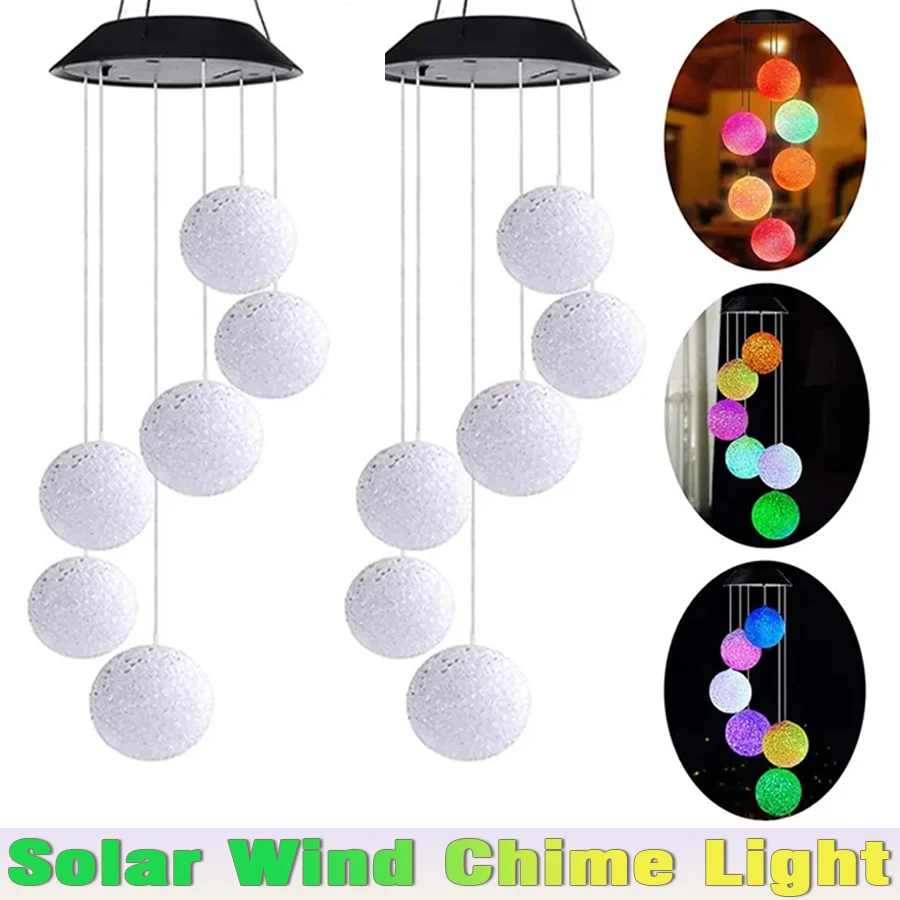 

1-3PCS Solar Powered Outdoor LED Solar Round Ball Wind Chime Lamp Garden Lawn Landscape Holiday Light Garden Decoration Lantern