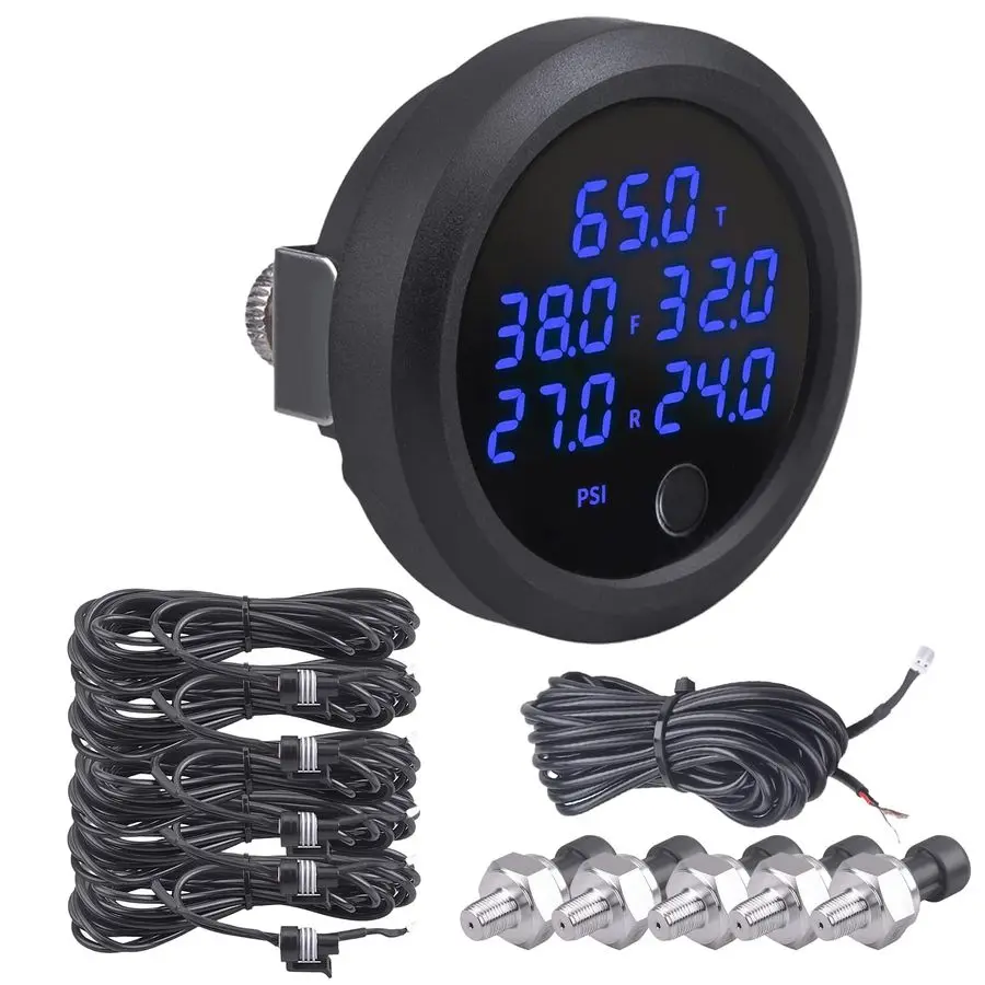Display Air Suspension Gauge Air Ride Air Pressure Gauge 2Inch 0220 PSI with 5Pcs 1 8NPT SensorsBlue