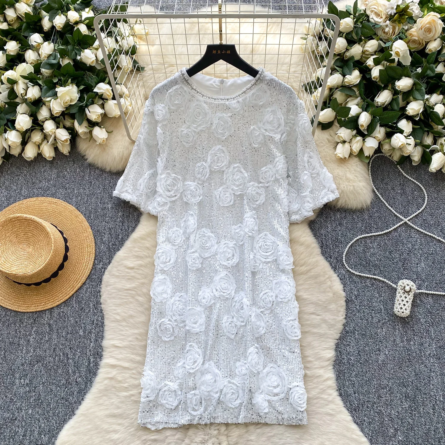 Elegancka sukienka w stylu vintage, trójwymiarowa, z krótkim rękawem, w stylu koreańskim, boho, dla kobiet.