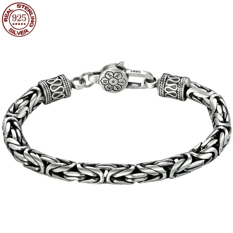 Great Sale S925  sterling silver Bracelet 6MM Vintage Personality Men's and Women's Bracelet Fashion Trend Jewelry Gifts