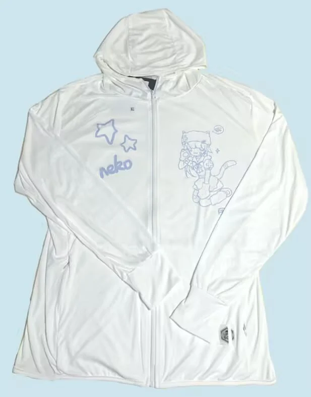 Abrigo de protección solar UPF50 para mujer, chaqueta fina con capucha y cremallera, estampado de gato de Color agua, Original, lindo estudiante japonés